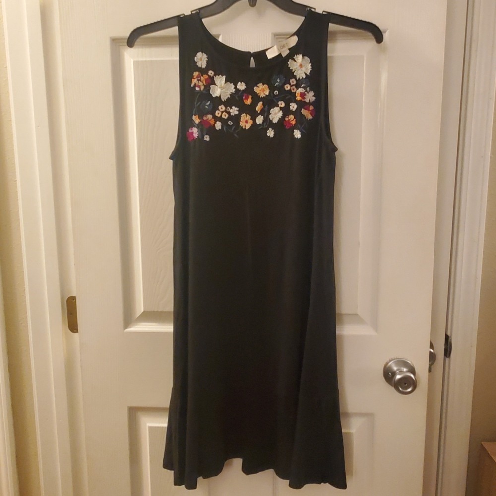 LOFT size S Black Embroidered slvles tank dress boho beach resort elevated basic